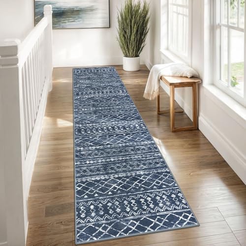 KUTA Boho Runners for Hallways 2x8 Navy Blue Washable Runner Rug - Image 4