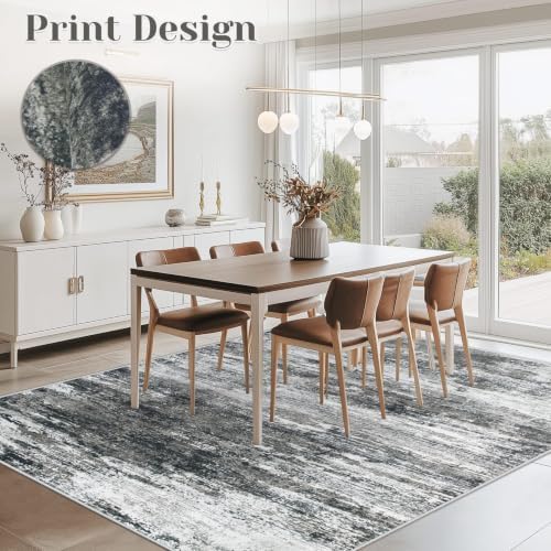 Washable Rug 5x7 Area Rugs for Living Room: Neutral Soft Rug Abstract Non Slip Low Pile Modern Carpet for Bedroom Kitchen Nursery Office Dining Room Indoor (Black, 5'x7') - Image 3