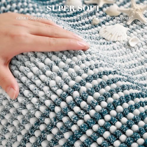 BSICPRO Bathroom Rugs Sets 2 Piece, Non Slip Striped Bath Mats, Teal - Image 2