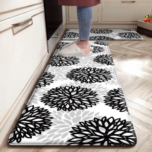 Kitchen Mats Set of 2 Cushioned Anti Fatigue Kitchen Rugs Non Slip Waterproof Runner Memory Foam Kitchen Floor Mat Comfort Standing Mat for Sink, Office, Laundry, Black Gray by tubeamin