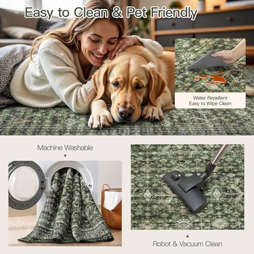 5x8 Area Rugs for Living Room Bedroom, Green Washable Non-Slip Carpet - Image 5