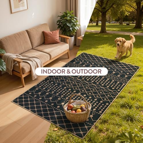 Lahome Moroccan Easy Jute 3x5 Outdoro Rug, Black and White Entryway Rug - Image 3