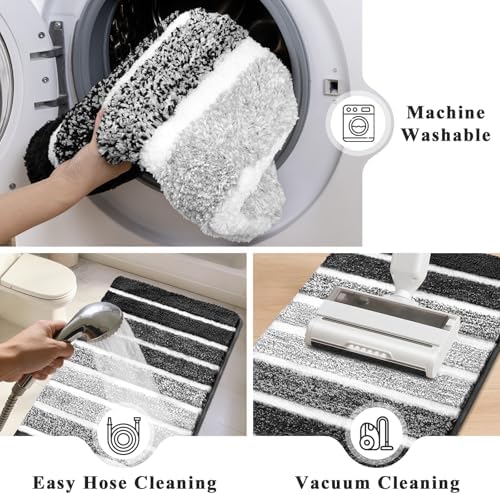 Yamaziot Black Bathroom Rug Set 5 Piece Washable Non Slip Striped Bath Mat - Image 6