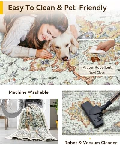 RELEANY Washable Area Rug, Large 10'x14', Beige/Carbon Grey/Orange - Image 6