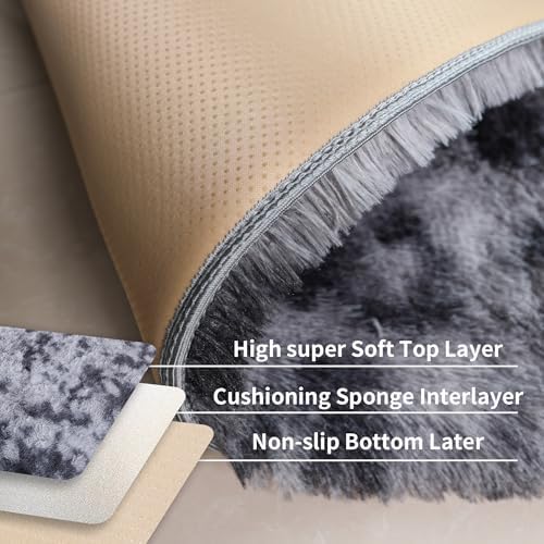 Tie-Dye Dark Grey Shag Runner Rug, 2'x6', Washable Non Slip Fluffy Carpet - Image 3