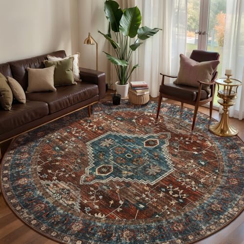 Tangsoo Oriental Large Round Area Rugs 6ft, Washable Non Slip Circle Rug by Tangsoo