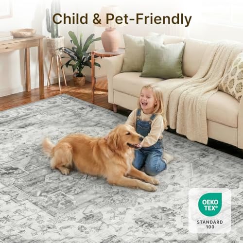 5x7 Area Rug for Living Room Vintage Neutral Washable Rugs - Image 3
