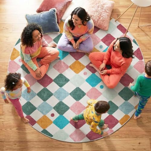jinchan 7ft Kids Round Rug Washable Classroom Rug Colorful Mat Confetti - Image 3