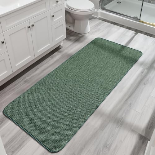 Bosap Bath Mat,Ultra Thin Bathroom Runner Rugs,Large Bath Mats for Bathroom,Quick Dry,Non-Slip,Machine Washable,Low Pile,Bath Rug,Shower Outside,Sink,Home Decor Accessories.Green,2'x5'（24x60inch） by BosapDirect