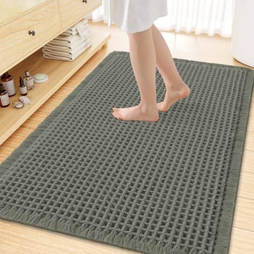 Smiry Waffle Bath Mat 59X35, Extra Soft Absorbent Bathroom Rugs, Green by Smiry