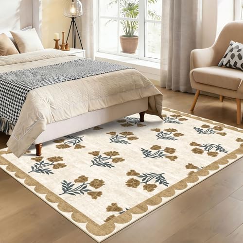 4x6 Area Rug for Bedroom - Soft Washable Boho Beige Living Room Rug by Othilic