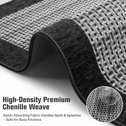 StepRite Kitchen Rugs 2 PCS, Kitchen Mats for Floor, 20"X32"+20"X47", Black - Image 3