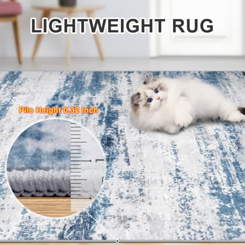 PLHXFR 6x9 Area Rug Living Room: Abstract Washable Carpet White Blue - Image 6
