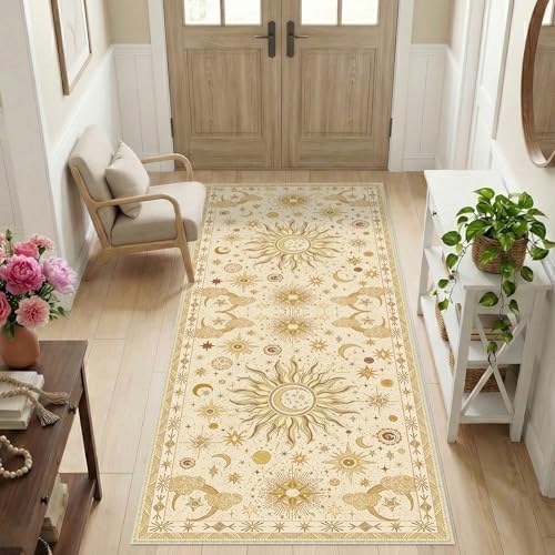 Vacuum-Friendly, 2x6 Washable Area Rug, Beige Camel Brown by meejou
