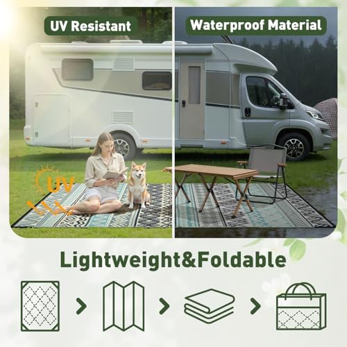 MontVoo Outdoor Rug Carpet 8x10 Waterproof-Patio Rug Mat Reversible RV Camping Rug Picnic Mat Plastic Straw Outside Rug for Balcony Porch Deck Beach-Boho Outdoor Area Rug for Patio Decor Colorful - Image 6