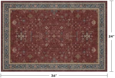 Burgundy 2x3 Washable Rugs for Entryway Indoor, Boho Kitchen Rug for Floor, Bathroom, Doormat Indoor Entrance, Waterproof Non Slip Low Pile Stain & Fade Resistant, Modern Eclectic Floral Decor - Image 2