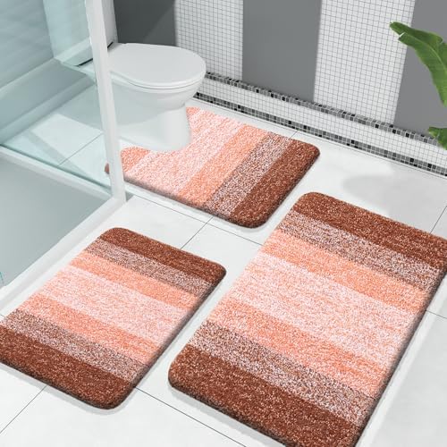 OLANLY Microfiber Bathroom Rugs Sets 3 Piece, Absorbent Bath Mats, Orange by OLANLY