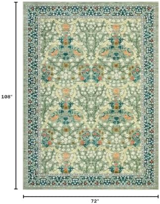 GarveeHome 6x9 Washable Area Rug for Living Room, Floral Dining Room Rugs for Under Table, Low Pile Non-Slip Stain Resistance Floor Carpet for Bedroom, Sage Green - Image 2