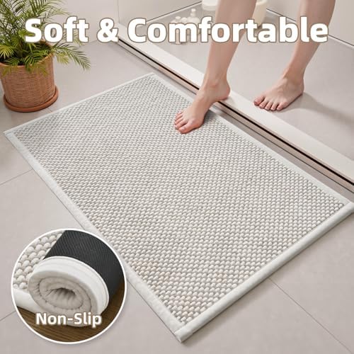 PADOOR-Bath Mat Runner-Super Absorbent Chenille Bathroom Mats-Rubber Backed Bath Mats for Bathroom Non Slip, Easy Clean Bathroom Runner Rugs Front of Bathtub,Shower Room,Sink-24×48, Beige&Cream - Image 6