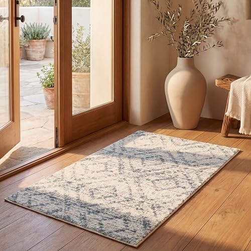 SAFAVIEH Adirondack Collection Accent Rug - 2'6" x 4', Ivory & Light Blue, Modern Distressed Design, Non-Shedding & Easy Care, Ideal for High Traffic Areas in Entryway, Living Room, Bedroom (ADR131T) by Unknown