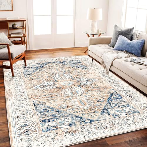 CHAMPLANT Washable Area Rug 5x7 for Living Room Retro Boho Chic Medallion Distressed Design Indoor Non-Slip Large Oriental Accent Throw Rug for Kitchen Bedroom Office Carpet by CHAMPLANT