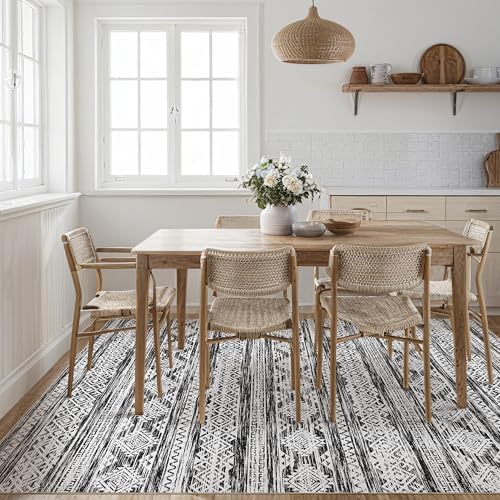 Tortania Area Rug Living Room Rugs - 8x10 Washable Large Soft Neutral Boho Moroccan Bohemian Farmhouse Rug Indoor Floor Carpet for Bedroom Under Dining Table Home Office Decor - Black White - Image 5
