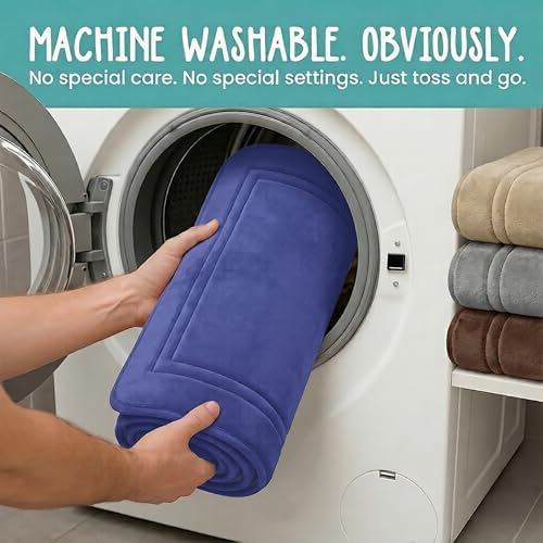 ITSOFT Memory Foam Bath Mat 59x23, Non Slip, Machine Washable, Quick Dry & Absorbent Rugs, Bath Mats for Bathroom Floor, Tub & Shower, Bathroom Rug, Blue - Image 5