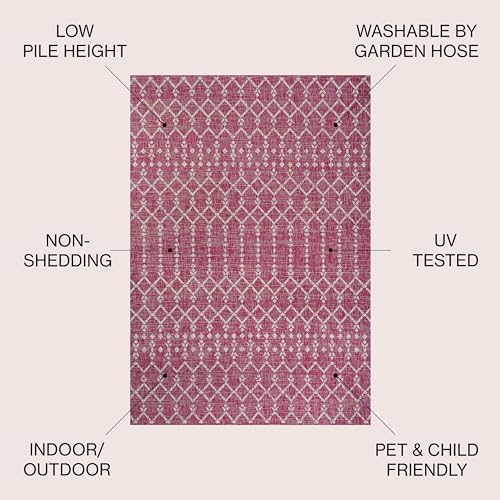 JONATHAN Y Moroccan Geometric Indoor Outdoor Square Area Rug 5X5 Fuchsia/Light Gray, Ourika Textured Weave for Backyard, Patio, Porch, Easy-Cleaning, Pet-Friendly, Non-Shedding (SMB108Q-5SQ) - Image 2