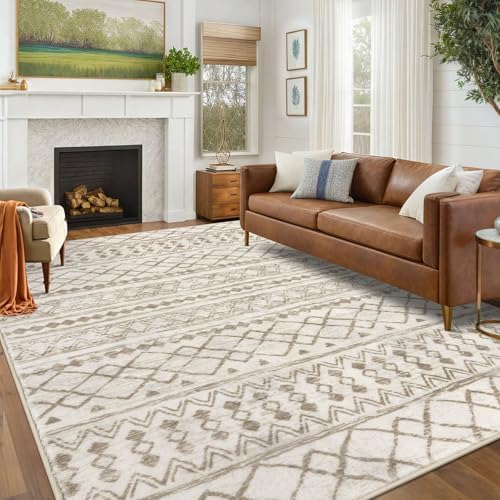 KUTA 6x9 Boho Living Room Rugs Moroccan Washable Area Rug Beige by KUTA