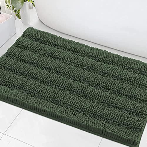 H.VERSAILTEX Bath Mats for Bathroom Non Slip Extra Thick Chenille Striped Bath Rug 24" x 36" Absorbent Non Skid Fluffy Soft Shaggy Rugs Washable Plush Mats for Indoor, Bath Room, Tub - Bronze Green by HVERSAILTEX