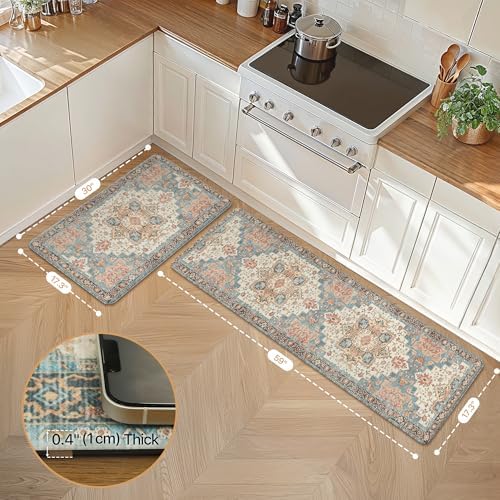 GENIMO Anti Fatigue Kitchen Mats for Floor 2PCS, Standing Rugs,BlueCoral - Image 2