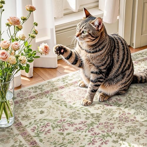 jinchan 3x10 Washable Hallway Runner Rug, Floral Non-Slip, Pastoral Green - Image 5