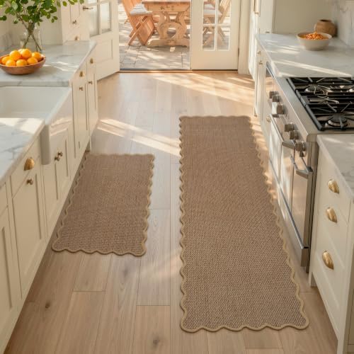 KIMODE Kitchen Rugs and Mats Set of 2 Scalloped Kitchen Mats for Floor by StayinComfortCookwithJoy