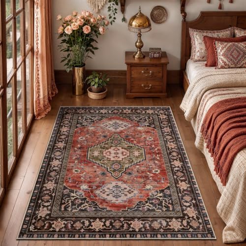 Tangsoo Oriental 3x5 Washable Area Rugs, Terracotta Non Slip Accent Rug by Tangsoo
