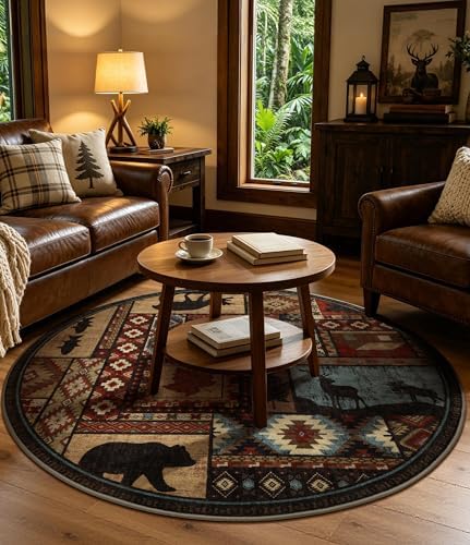 YIHOUSE Washable Rustic Cabin Round Rug, 6ft - Image 6