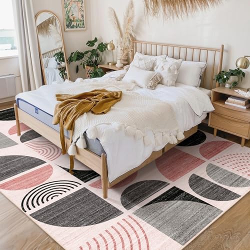 MUJOO Pink Rug Washable,5x7 Area Rugs Non Slip Modern Abstract Boho Large - Image 2