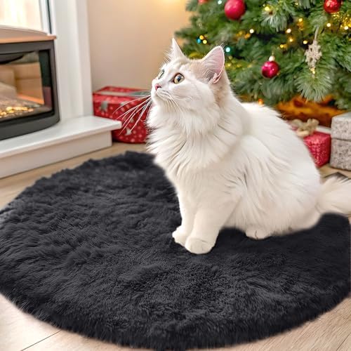 OLANLY Black Round Rugs for Bedroom - Machine Washable, 2 ft Circle Area Rugs for Living Room, Soft and Fluffy Shaggy Carpet for Teen Girls and Boys, Nursery Rooms, Dorms, Home Decor Aesthetic by OLANLY