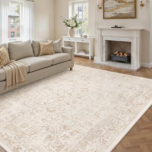 PureCozy Beige Area Rug 7x9 Vintage Floral by PureCozy