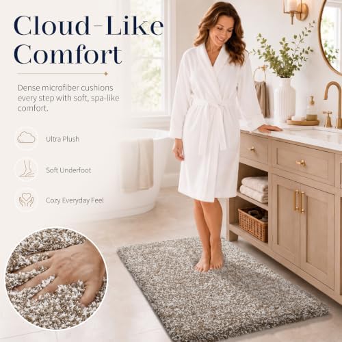Yimobra Bathroom Runner Rug Non Slip Washable 70x24, Bath Mat, Brown&White - Image 2