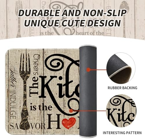 Farmhouse Kitchen Mats for Floor 2 Piece, The Kitchen is The Heart of The Home Grey Rustic Kitchen Rugs Decor Sets of 2 Non Slip Washable - Image 5