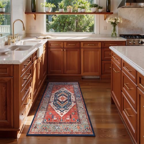 SERISSA 2x4 Washable Non Slip Boho Runner Rug for Entryway，Rust - Image 3