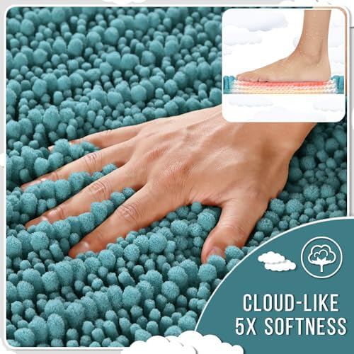 Yimobra Bathroom Runner Rug 55x24 Inch - Extra Long Non Slip Chenille Bath Mat, Soft & Absorbent, Machine Washable Shaggy Hallway Carpet for Vanity Tub Shower, Teal Blue Home Decor Accessories - Image 4