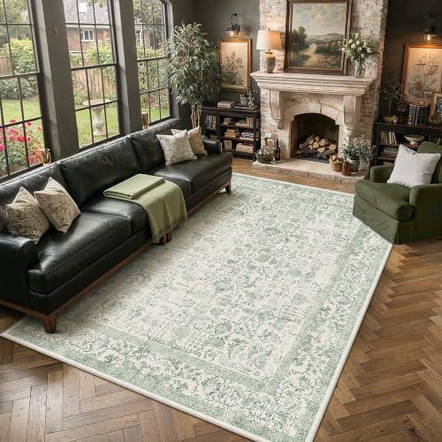 PureCozy Sage Green Area Rug 7x10 Vintage Floral - Image 2