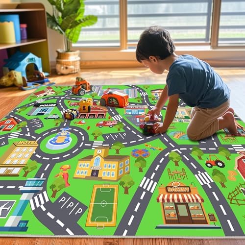 Kids Rug for Playroom, 3x4ft Car Rugs Town City Road Map Rug Play Mat - Image 3
