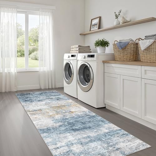 LOONGRUG Runner Rug 3x10 Machine Washable Non-Slip Neutral Rug Blue Gold - Image 6