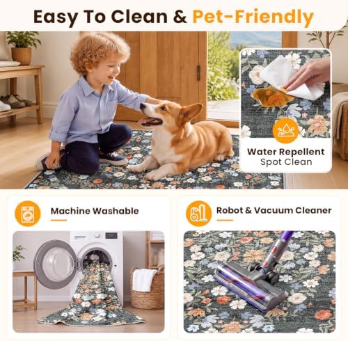 SameBed Washable 2x3 Entryway Area Rug, Vintage Kitchen Rug Carbon Gray - Image 5