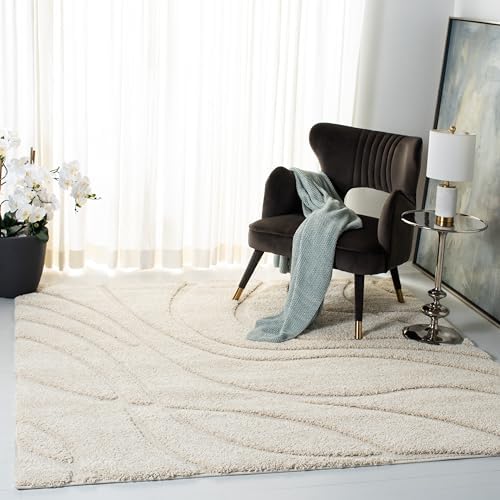 SAFAVIEH Florida Shag Square Rug 11', Soft Plush Modern Cream SG471-1111 - Image 2
