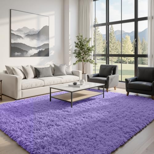 6x9 Fluffy Shag Area Rugs for Living Room Bedroom: Soft Plush Carpet Purple by CarpetAddColortoYourLife