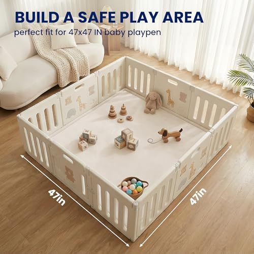 Huloo Sleep Ultra Soft Baby Play Mat for Floor,1.3" Thick Elasti-Foam 47x47 Play Mat for Playpen,Water-Repellent Coral Velvet for Tummy Time, Non-Slip Backing Safe for Toddlers & Infants（Beige） - Image 6