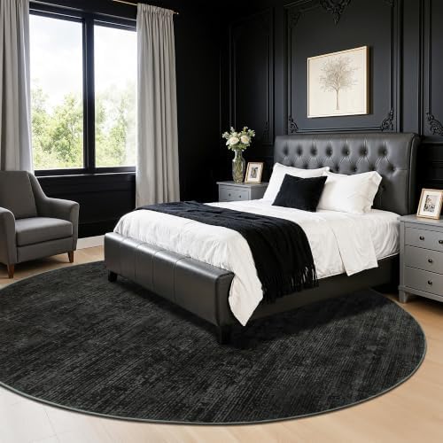 LIANLAM 6 FT Washable Rug, Black Solid Round Rugs for Living Room & Bedroom - Image 4